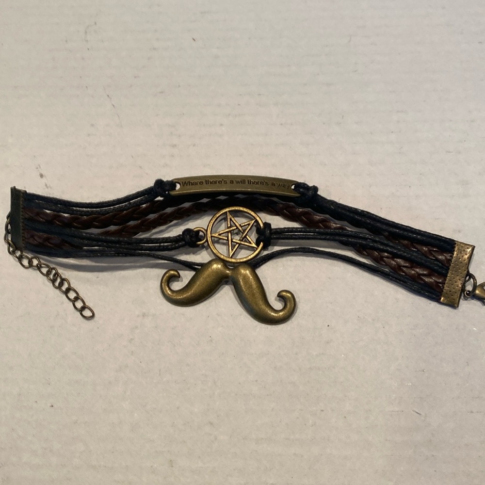 NWOT Pentagram & Love Leather Strap Bracelet